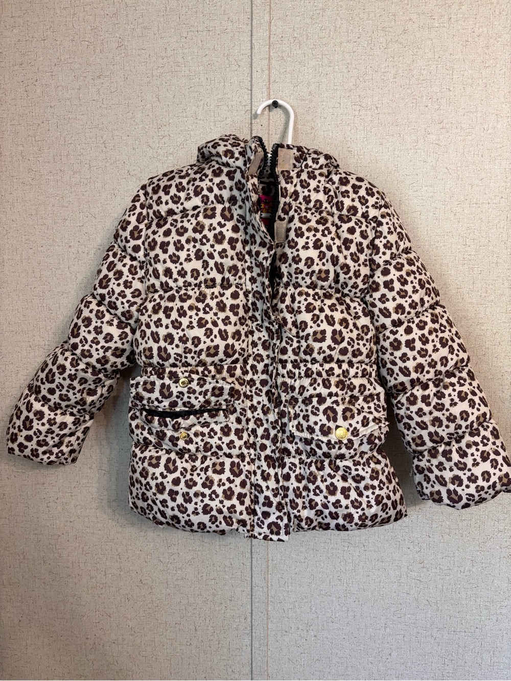 Kids Leopard Print Puffer Jacket - Cream & Brown 5/6 girls winter coat